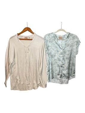 ELIE Tahari LOT OF 2 Satin Blouses Tops Size Large